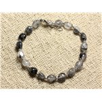 Bracelet Argent 925 et Pierre - Quartz Tourmaline Nuggets 6-7mm 