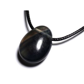 Semi Precious Stone Pendant Necklace - Multicolored Fluorite Drop 25mm 