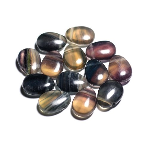 Collier Pendentif Pierre semi précieuse - Fluorite Multicolore Goutte 25mm