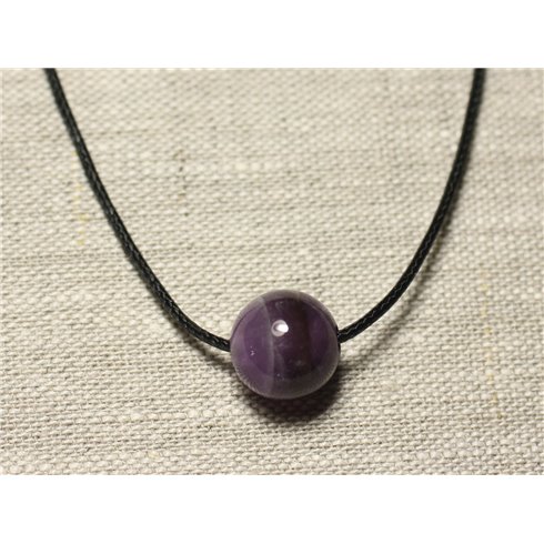 Collier Pendentif Pierre semi précieuse - Améthyste Boule 14mm 