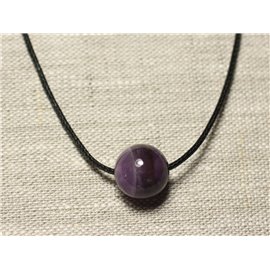 Semi Precious Stone Pendant Necklace - Amethyst Ball 14mm 