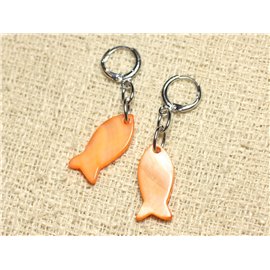 Mother of Pearl Fish Earrings 23mm Orange 