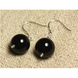 Pendientes de Plata 925 - Bolas de Ónix Negro 14mm 