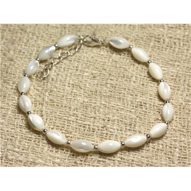 Bracelet Argent 925 et Perles de Nacre Blanche irisée 8x5mm 2