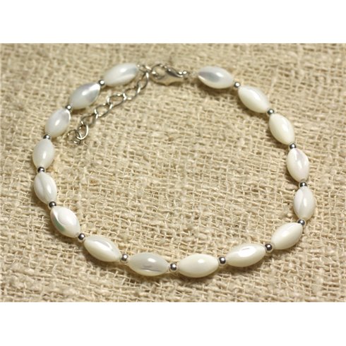Bracelet Argent 925 et Perles de Nacre Blanche irisée 8x5mm
