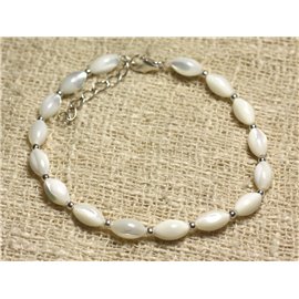 Bracelet Argent 925 et Perles de Nacre Blanche irisée 8x5mm