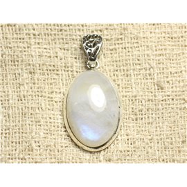 N28 - Pendant Silver 925 Moonstone Rainbow Oval 30x20mm 