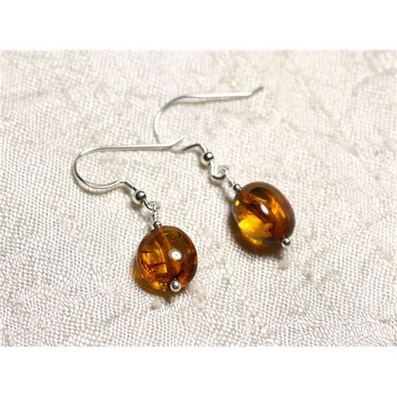 Boucles d'oreilles argent 925 et Ambre naturelle Olives 9-10mm 