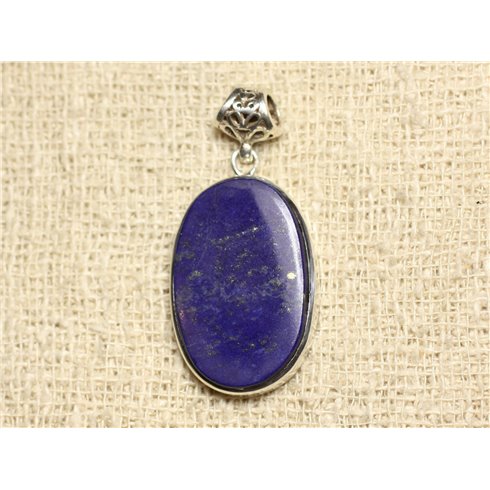 N33 - Pendentif Argent 925 et Pierre - Lapis Lazuli Ovale 30x19mm 