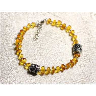 Bracelet Argent massif 925 et Ambre naturelle - Rondelles 5-8mm