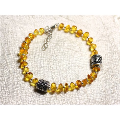 Bracelet Argent massif 925 et Ambre naturelle - Rondelles 5-8mm 