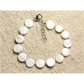 Pulsera Plata 925 y Nácar Blanco Palets 10mm 