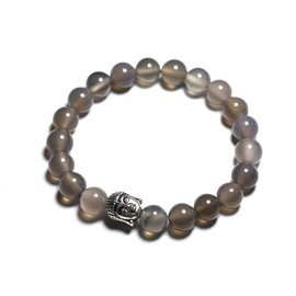 Buddha and semi-precious stone bracelet - Gray agate 