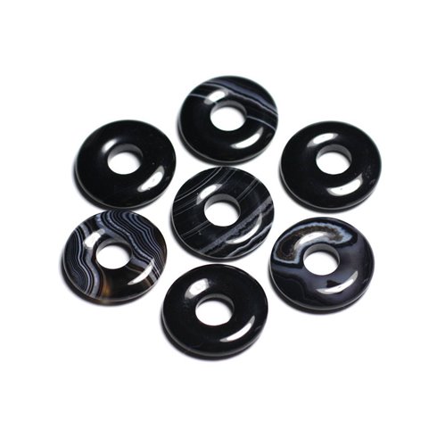 Collier Pendentif en Pierre - Agate noire et blanche Donut 20mm