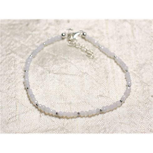 Bracelet Argent 925 et Pierre - Calcédoine Bleue rondelles facettées 3mm