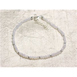Bracelet Argent 925 et Pierre - Calcédoine Bleue rondelles facettées 3mm 