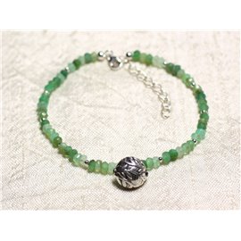 Bracelet Silver 925 and Stone - Chrysoprase faceted washers 3mm 