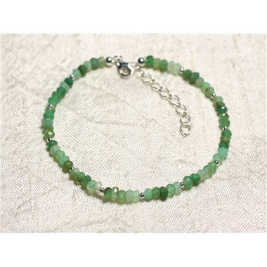 Bracelet Argent 925 et Pierre - Chrysoprase rondelles facettées 3mm 