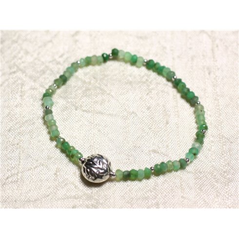 Bracelet Argent 925 et Pierre - Chrysoprase rondelles facettées 3mm