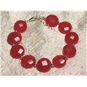 Bracelet Argent 925 et Pierre - Jade Palets Facettés 14mm Rouge 