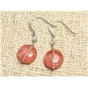 Boucles d'Oreilles Argent 925 et Pierre - Quartz Cerise Palets 12mm 