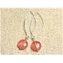 Boucles d'Oreilles Argent 925 et Pierre - Quartz Cerise Palets 12mm 