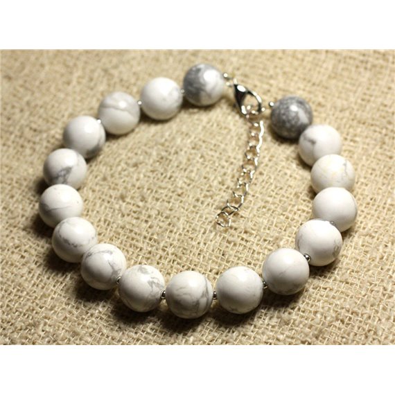 Bracelet Argent 925 et Pierre semi précieuse - Howlite 10mm 