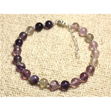 Bracelet Argent 925 et Pierre - Fluorite Rose et Violette 6mm