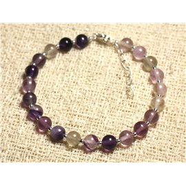 Pulsera Plata 925 y Piedra - Fluorita Rosa y Morada 6mm