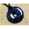 Collier Pendentif en Pierre - Agate Bleue Donut 30mm 