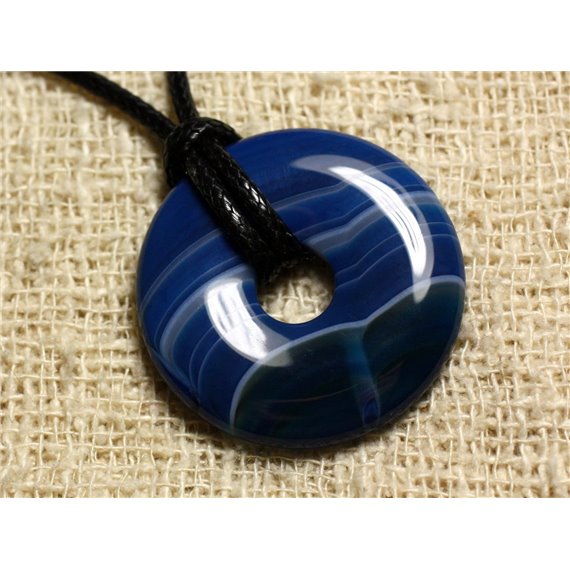 Collier Pendentif en Pierre - Agate Bleue Donut 30mm 