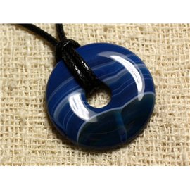 Collier Pendentif en Pierre - Agate Bleue Donut 30mm