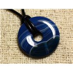 Collier Pendentif en Pierre - Agate Bleue Donut 30mm 