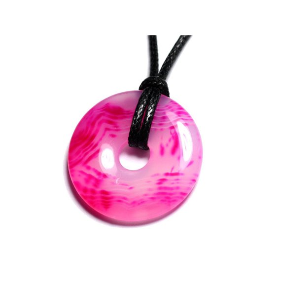 Collier Pendentif Pierre semi précieuse - Agate Rose Donut Pi 30mm 