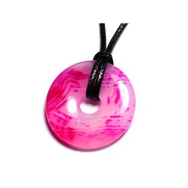 Semi Precious Stone Pendant Necklace - Pink Agate Donut Pi 30mm 
