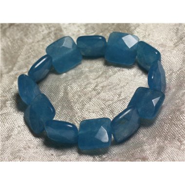 Bracelet Pierre semi précieuse - Jade Bleue Carrés Facettés 14mm