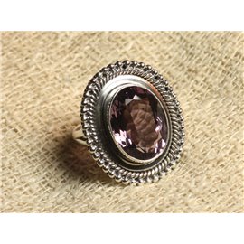 N229 - 925 Silver Ring and Stone - Faceted Amethyst Oval 16x12mm T56 