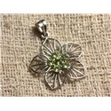 Pendentif Argent 925 et Pierre - Péridot 3-4mm Fleur 30x28mm 