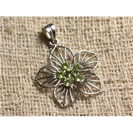 925 Silber Anhänger und Stein - Peridot 3-4mm Blume 30x28mm 