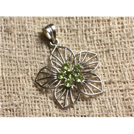 925 Silver Pendant and Stone - Peridot 3-4mm Flower 30x28mm 