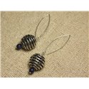 Boucles d'Oreilles Argent 925 Perle Rhodium 18mm et Lapis 