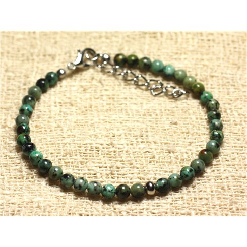 Bracelet Argent 925 et Pierre semi précieuse Turquoise d'Afrique 4mm