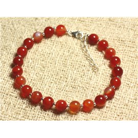 Bracelet Silver 925 and Stone - Red Agate 6mm