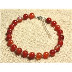 Bracelet Argent 925 et Pierre - Agate Rouge 6mm