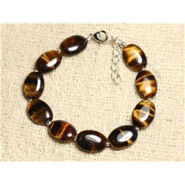 Bracelet Silver 925 and Stone - Tiger Eye Oval 14mm 