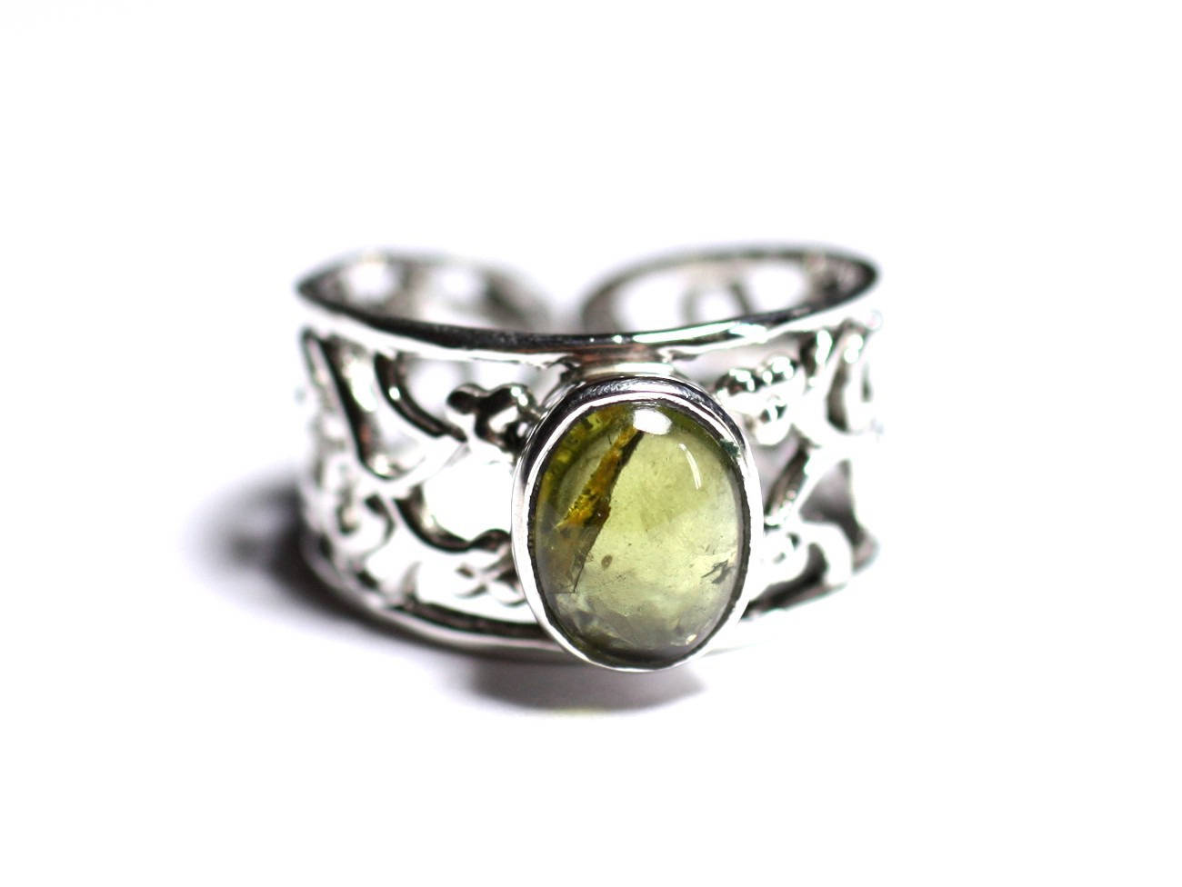 N224 - Bague Argent 925 et Pierre - Péridot Ovale 9x7mm 