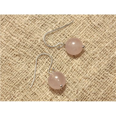 Boucles d'Oreilles Argent 925 et Pierre - Quartz Rose 10mm