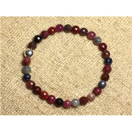 Bracelet 925 Silver and Stone - Ruby and Faceted Sapphire 6mm 