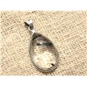 N3 - Pendentif Argent 925 et Pierre - Quartz Tourmaline Goutte 34x20mm 