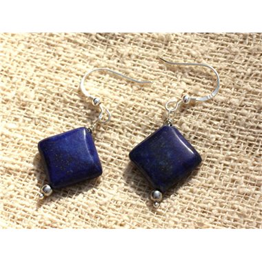 Boucles d'Oreilles Argent 925 et Lapis Lazuli Losanges 18x14mm 